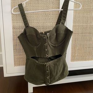 Self-Portrait Green Denim Button Top with Cups